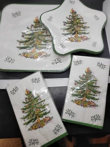 HUGE Spode Paper Plate Set Lot New Christmas Tree Dinner Dessert Napkins Holiday - Picture 1 of 9
