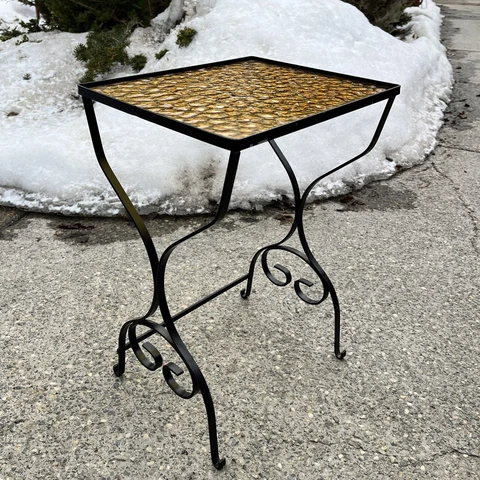 Vintage Black Wrought Iron Amer Glass Midcentiry Accent Side Table Retro MCM 21” Cover