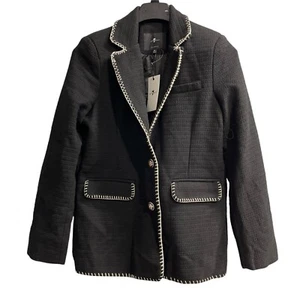 7 For all Mankind Blazer Womens M Black Bounce Knit Jacket Academia Capsule - Picture 1 of 8