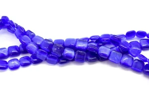 Cats Eye Beads 6mm Cobalt Blue Pillow Square Fiber optic 64 Beads Per strand - Picture 1 of 1