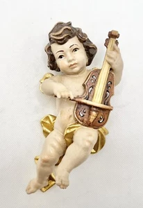 Ángel policromado tallado a mano vintage con violonchelo Alemania 6,5" - Imagen 1 de 3