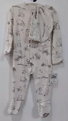 6-9 Month Disney Baby Winnie The Pooh Sleepsuit & Hat 2pc Set Character Babygrow - Image 1 of 4