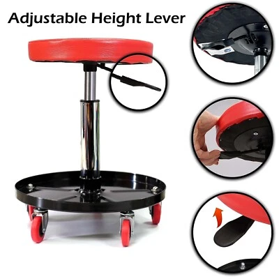Creeper Stool Seat Pneumatic Mechanic Round Car Bike Workshop Garage - Red - Image 1 of 4