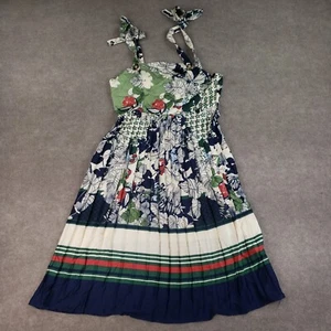 Dalia MacPhee Dress Womens XL Blue Shoulder Tie Midi Floral Pleated Flowy Casual - Picture 1 of 17