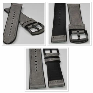 Pulsera de reloj híbrida silicona cuero negro gris vintage - Imagen 1 de 4