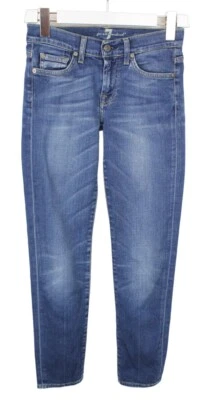 7 For All Mankind Givenevene Vaqueros Mujer W24 Angustiado Desteñido Denim Azul - Imagen 1 de 4