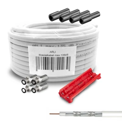 ARLI 50m Koaxialkabel 135dB Sat Kabel 4 F-Stecker Wetterschutz Werkzeug Koaxialkabel