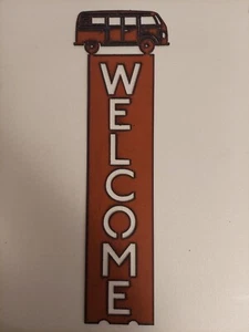 Rustic Metal VW Bus Vertical Hanging Welcome Sign - Picture 1 of 1