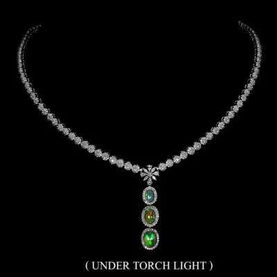 Sommer 925 Silber Halskette Oval Schwarzer Opal 9x7mm Cz Edelstein Schmuck - Bild 1 von 4