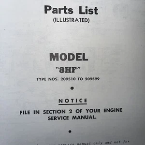 Briggs & Stratton Engine Models 8HF 209510 Illustrated Parts Catalog List - Picture 1 of 2