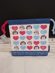 New Raggedy Ann & Andy Medium Canvas Drawstring  Tote Bag Japan - 8" x 8" - Blue - Picture 1 of 7