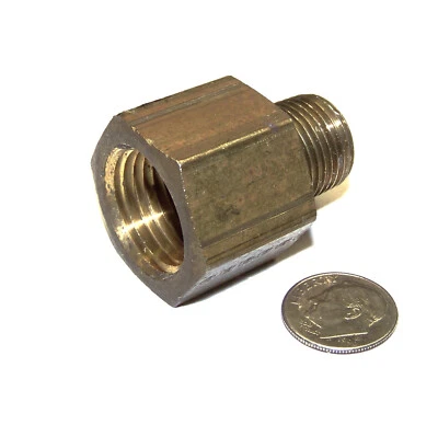 MUELLER BRASS 1/2" FEMALE NPT X 3/8" MALE NPT REDUCER EXTENDED ADAPTER 1-1/2" L - Image 1 of 4