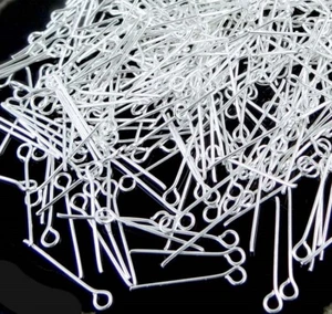 Bulk 500 Eyepins Silver Plated Steel Eye Pins 21 Gauge 20mm long - Picture 1 of 3