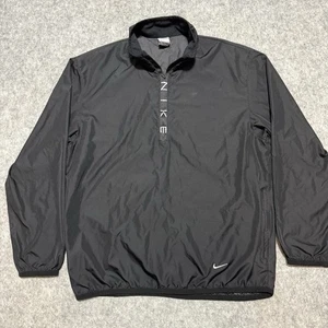 VTG Nike Jacket Mens Medium Black Nylon Pullover 1/4 Zip Windbreaker Gray Tag - Picture 1 of 9