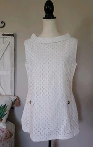 Mini Vestido Top Tizzie Sin Mangas Blanco Ojales Mod Go-Go Talla M Años 60 Ambiente Retro - Imagen 1 de 14
