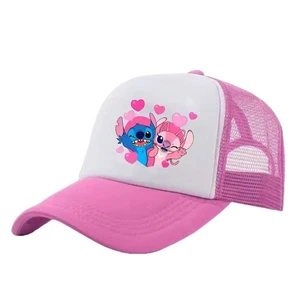Gorra de béisbol de malla ajustable rosa Stitch and Angel - Imagen 1 de 1