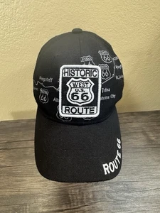 Route 66 Karte Kappe Mütze Erwachsene gesticktes Logo verstellbarer Riemen hinten schwarz - Bild 1 von 8