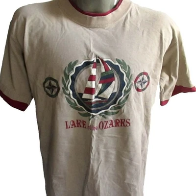 Vintage T-shirt Single Stitch Medium Lake Ozarks Sailboat Yacht Puffer Print - Image 1 of 4