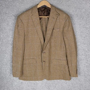 POLO RALPH LAUREN SILK MEN'S BLAZER CHECK L LARGE BROWN JACKET ITALY HERRINGBONE - Picture 1 of 11
