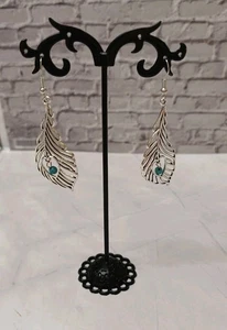 Silver Tone Dangle Faux Turquoise Boho Style Feather Shaped  Earrings 5cm BNWOT - Picture 1 of 2