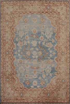 Transitional Oushak Turkish Wool Rug 3x4 ft Blue Vegetable Dye Carpet Floral rug - Image 1 of 4