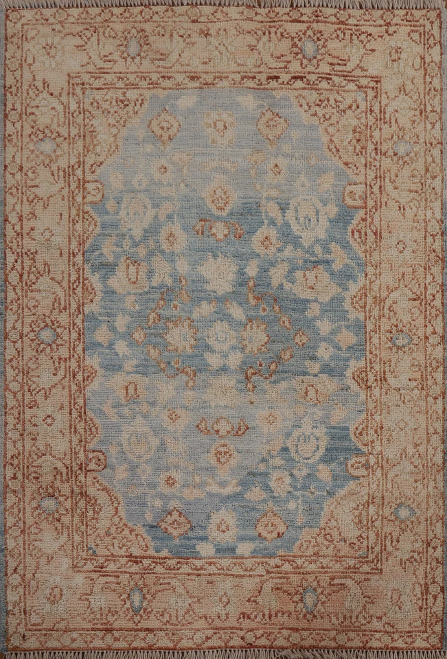 Transitional Oushak Turkish Wool Rug 3x4 ft Blue Vegetable Dye Carpet Floral Rug - Image 1 of 4