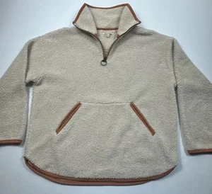 Barbour donna 1/4 zip pile selvatico Popover sherpa panna bordo marrone taglia 6 - Foto 1 di 10