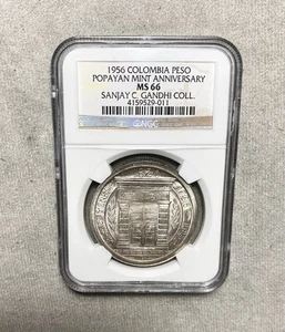 1956 COLUMBIA Vintage Silver Peso Coin NGC MS66 - Picture 1 of 4