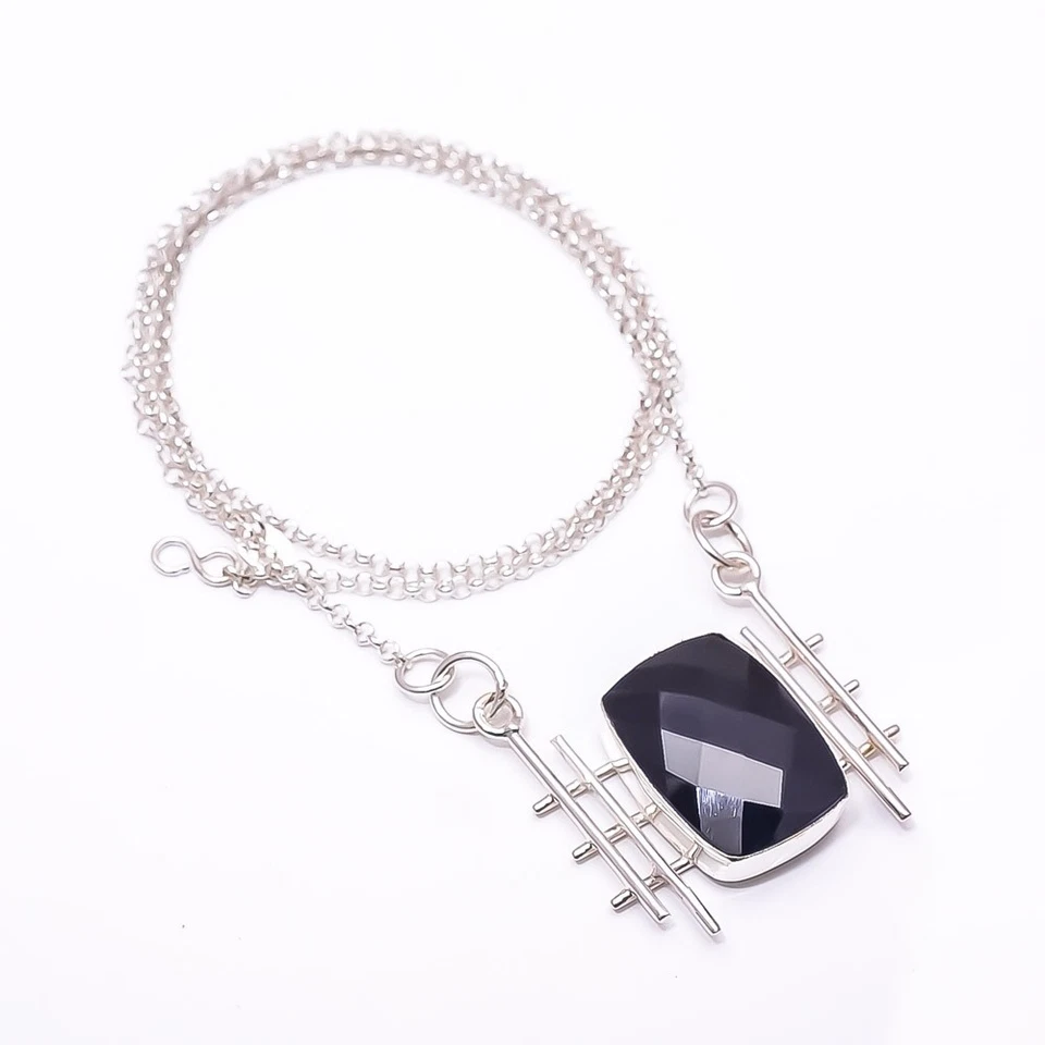 Black Onyx 925 Sterling Silver Tennis Necklace 19-23" C44120410, Christmas Gift - Image 1 of 4