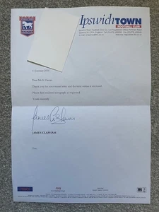 JAMES CLAPHAM TYPED/SIGNED LETTER FROM THE IPSWICH TOWN FOOTBALLER - Picture 1 of 1