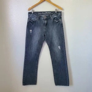 Guess Mens 33x32 Delmar Slim Straight Jeans Blue Distressed Stonewash Denim - Picture 1 of 14