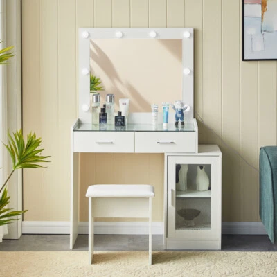 Espejo de vestidor LED tocador con taburete lavabo juego armario móvil - Imagen 1 de 4