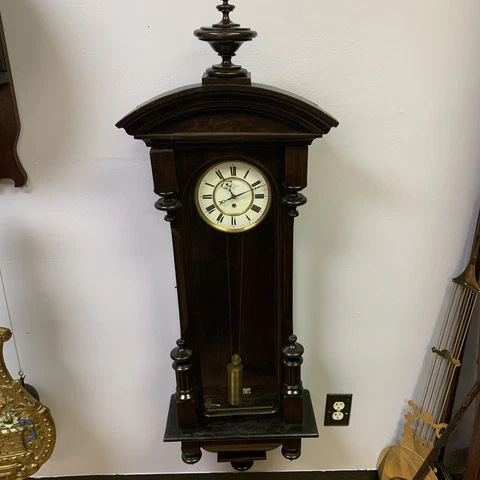 ATQ 1880 Gebr. Resch Wien Austrian Hand Carved Walnut 53" Regulator Wall Clock Cover