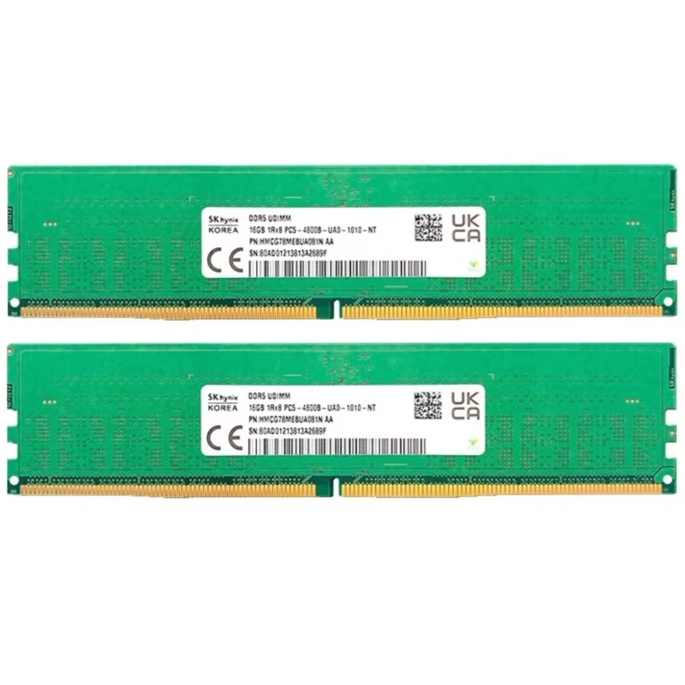 New Hynix DDR5 32GB (2X16GB) 4800MHz PC5-38400 1RX8 UDIMM Memory Ram HMCG78MEBUA - Image 1 of 4