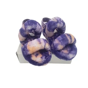 UGG Tie Dye Purple Orange Fur Sliders Slip Ons Slippers Size 7 - Picture 1 of 8