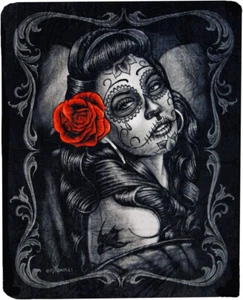 Day of the Dead Mexican Jaded Blanket, Queen Size Throw, Plush & Warm - Picture 1 of 3