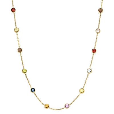 Collier 585 Gold mit Amethyst Granat Blautopas Citrin Peridot Rauchquarz 45cm - Bild 1 von 4