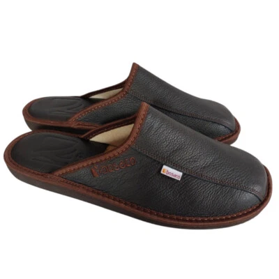 Men's leather slippers home closed toes brown handmade BOSACO in sizes 40-46 - Image 1 of 4
