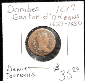 Dombes 1649 denier tournois Gaston d' orleans 1627-1650 - Picture 1 of 2
