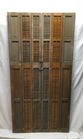 Antique Pair Hardwood 20x79 Louvered Bi Fold Interior Shutters Old 801-23B Cover