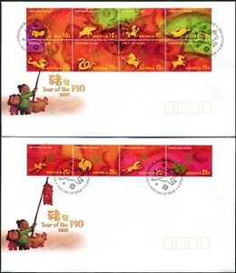 2007 Isla de Navidad Año del Cerdo Juego de 12 contra 2 FDC, como nuevo - Imagen 1 de 1