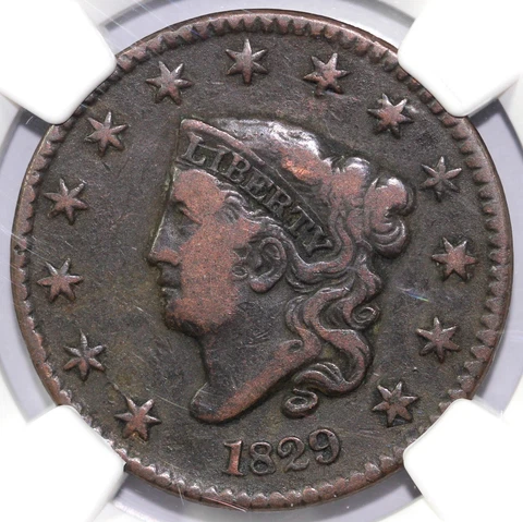 1829 1c N-2 Matron Head Large Cent NGC FINE DETAILS Cover