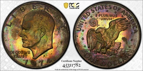 Monster Toned 1974-S PROOF IKE Silver Dollar PCGS UNC DETAILS Color Toning Cover