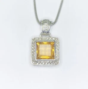 6.25 Carat 12 x 12 mm Square Citrine Sterling Silver Large Pendant Necklace - Picture 1 of 3