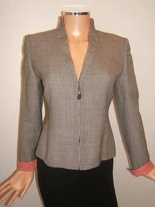 AKRIS Bergdorf Goodman 6 Black Houndstooth Red Jacket Womens Designer Blazer - Picture 1 of 12