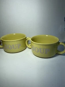 Set of 2 yellow Garden Ridge handled soup bowls - Picture 1 of 6