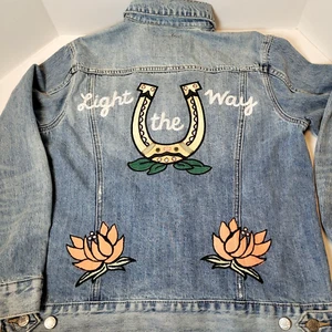 Lucky Brand bestickte Distressed Jeansjacke Mädchen Large Boho Trucker C8 - Bild 1 von 22