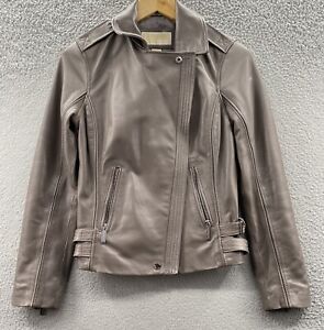 Michael Kors Jacket Womens Extra Small Brown Faux Leather Moto Jacket Ladies