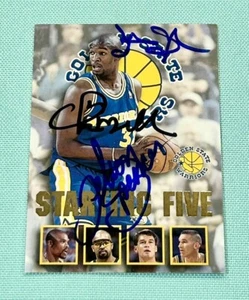 Chris Mullin Latrell Sprewell 1996 NBA Hoops Starting Five Signed Autograph AUTO - Picture 1 of 5