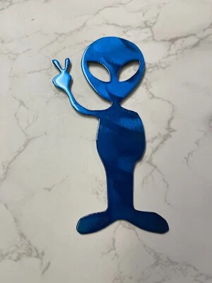 Peace Out Alien Metal Wall Art Accent  7 1/2" x 3 1/2" Blue - Image 1 of 2